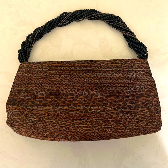 Vintage Inge Christopher Cheetah Print Beaded Handle Brushed Silk Evening Bag - Picture 6 of 7